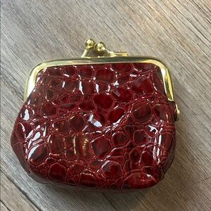 Red Croc-Embossed Kiss-Lock Coin Purse